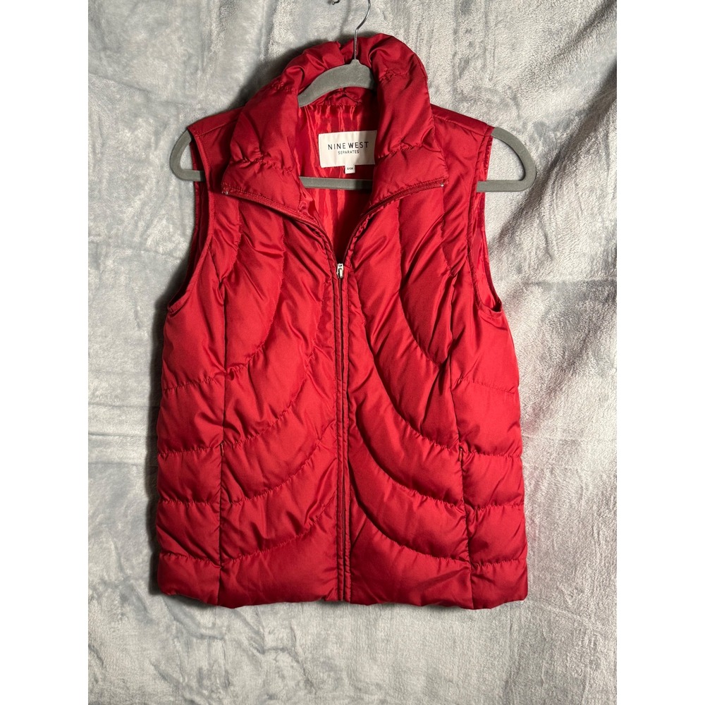 Nine West Separates‎ Red Puffer Vest Women's Size S/CH Quilted Zip Up Down Blend
